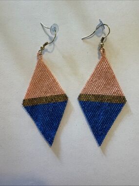 Handmade Pink and Blue Beaded Drop Earrings